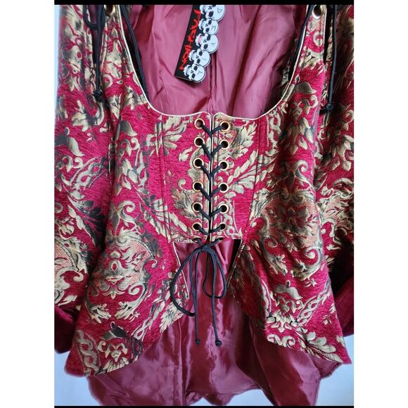 Devil Fashion Red Gold Brocade Renaissance Gothic Pirate Coat Costume Small - Picture 3 of 11